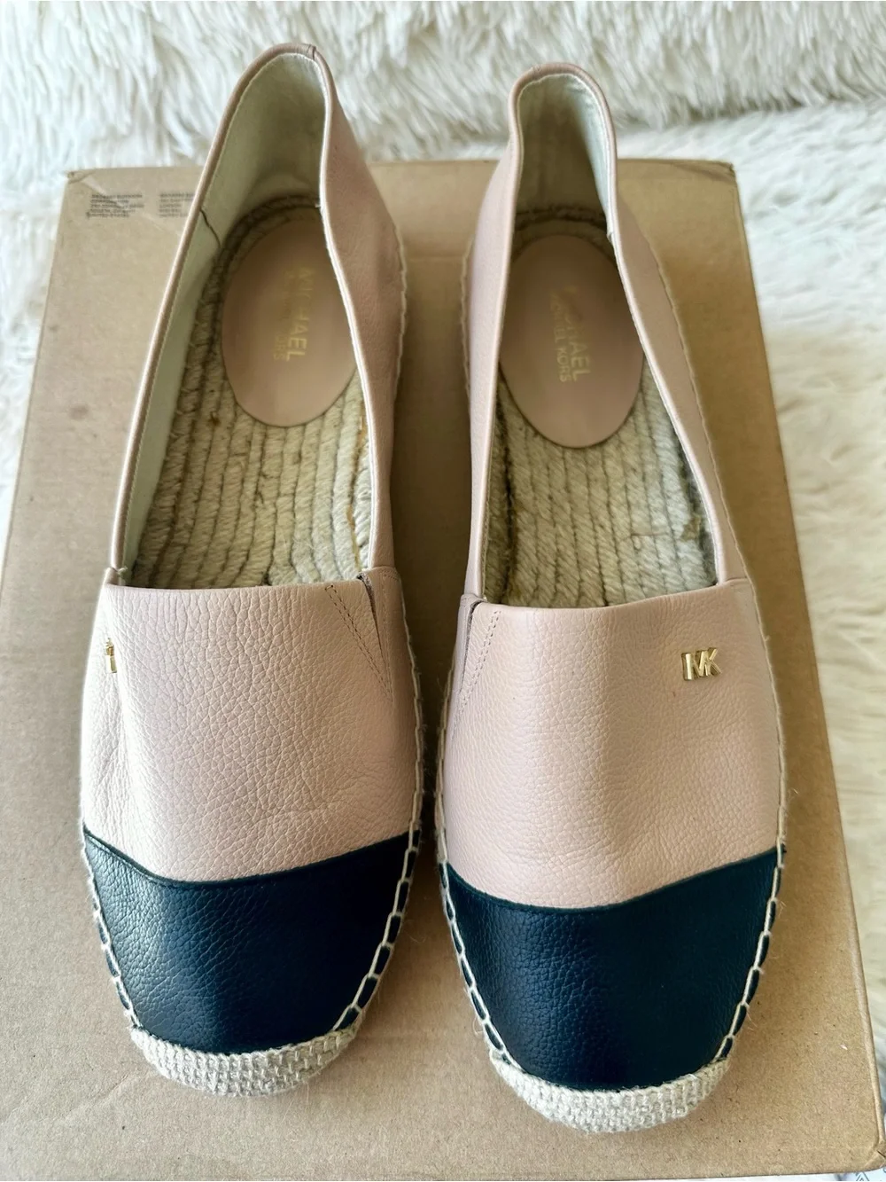 MICHAEL KORS Leather Espadrille Flats Pink Black Colorblock Slip On Shoes 9.5